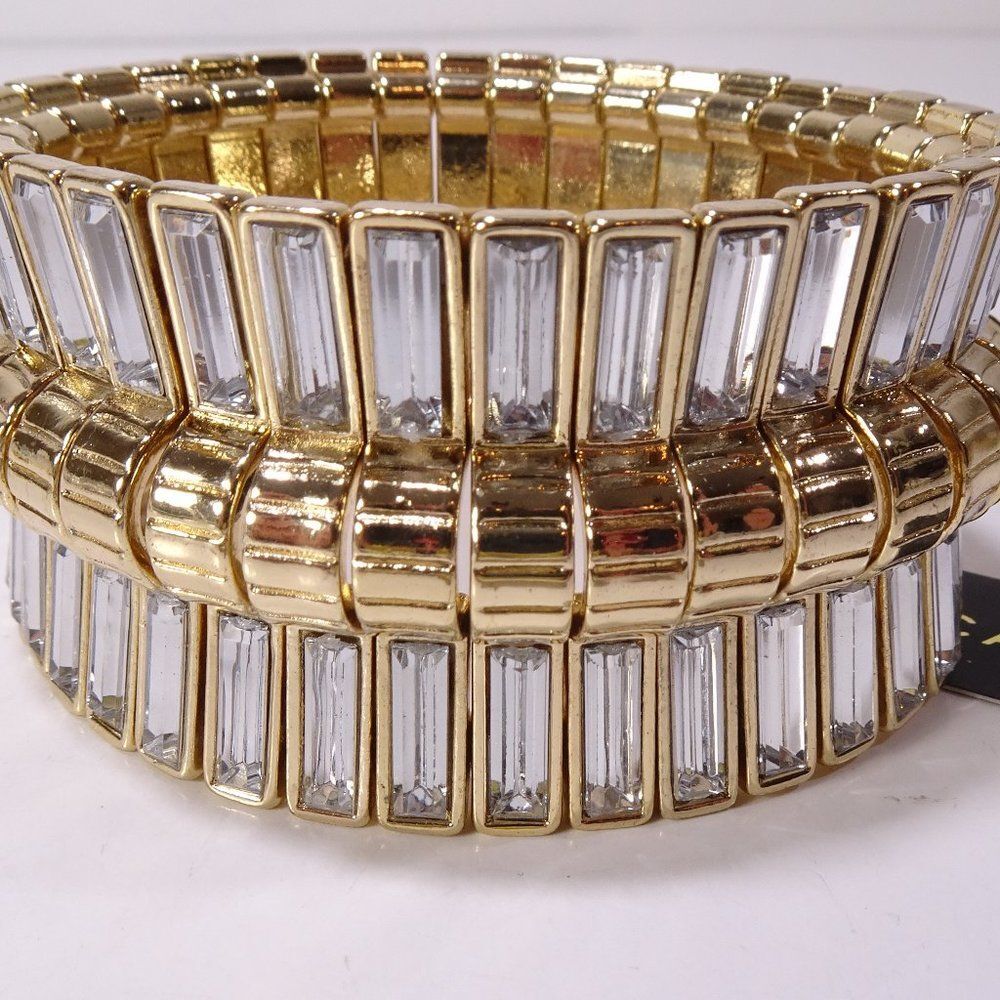 NWT Cache Crystal Baguette Bubble Stretch Wide Statement Bracelet NWT 58 GOLD